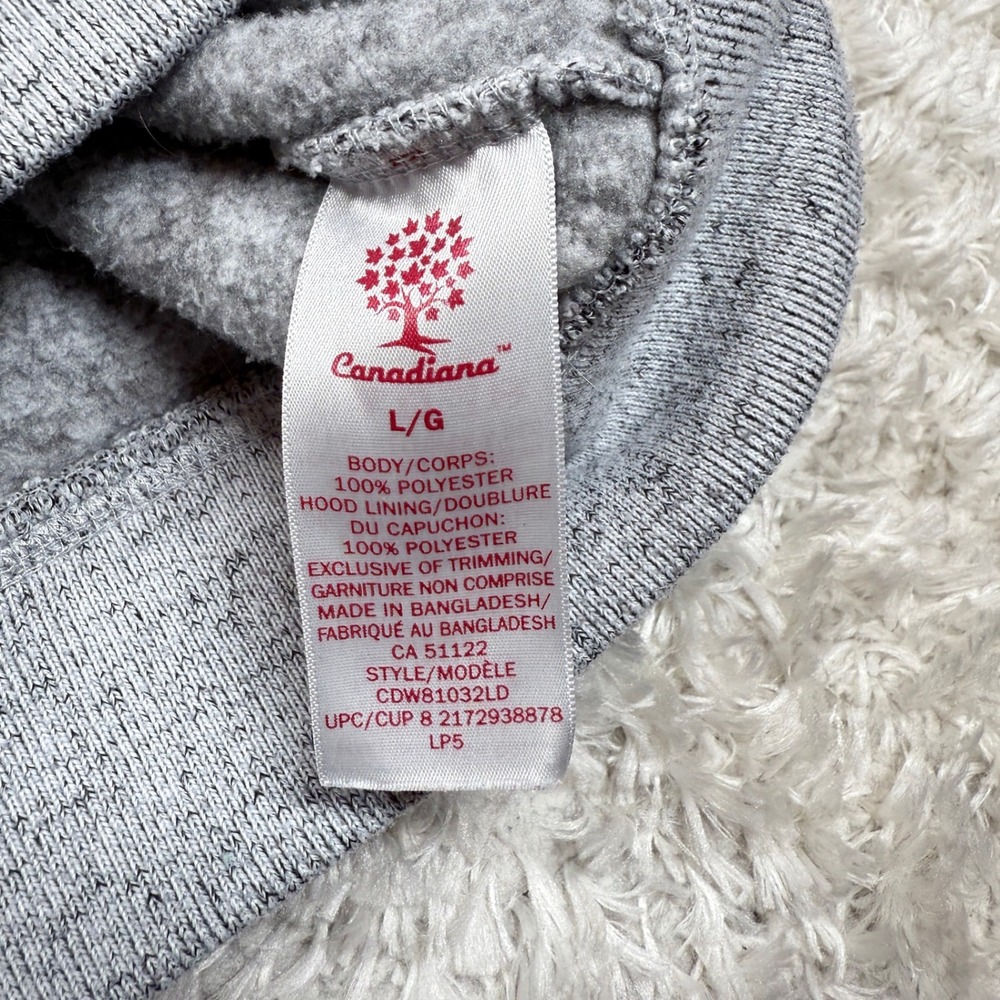 Canadiana Hoodie Womens Large Full Zip Canada Patch Gray Maple Leaf Cozy - Picture 9 of 11